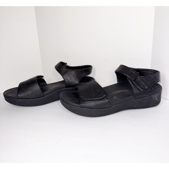 Vionic Raz Metallic Sandals Wedge Comfort Casual Adjustable Straps Black Size 9 - Picture 3 of 16